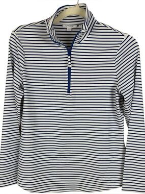 Chico's Nautical Coastal Blue & White Striped 1/4 Zip Pullover Top Size 00 / XS